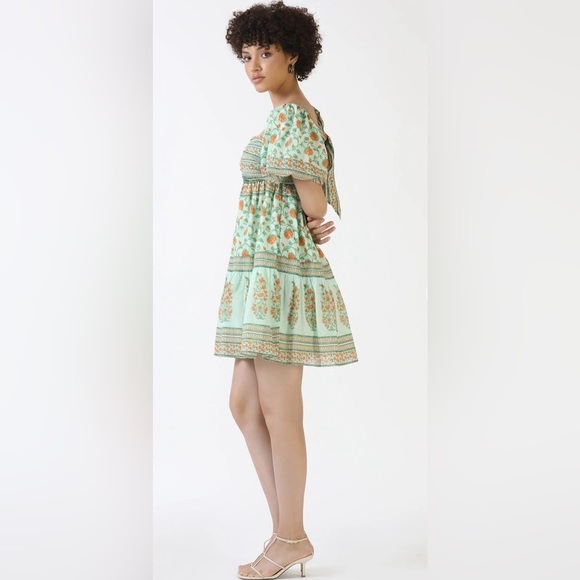 NEW Celina Moon Frankie Mini Dress - Sage Green Vines -bow back, marigolds - Picture 2 of 10